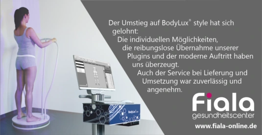Grafik, die eine Kundenaussage zu BodyLux des Sanitätshauses Fiala zeigt.